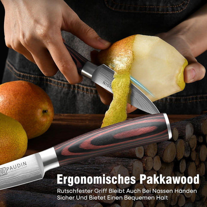 PAUDIN 9cm Gemüsemesser, Scharf Obstmesser Schälmesser Küchen Messer Ergonomischer Griff Deutscher E