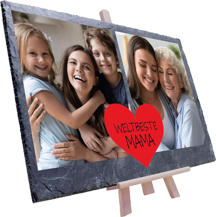 wandmotiv24 Schiefertafel Beste Mama, Personalisiert mit Ihren Farbfotos, Aufstellschild 2 Bilder in