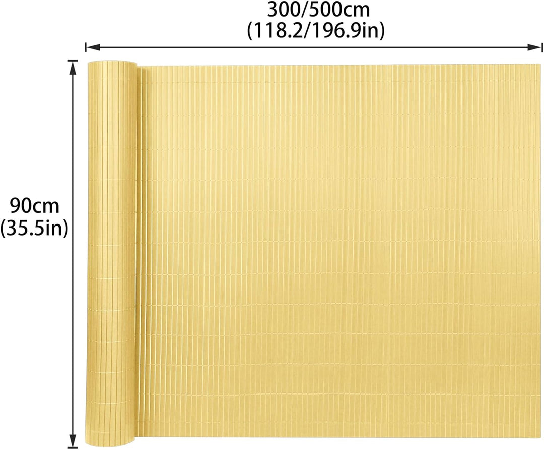 PVC Sichtschutzmatte Sichtschutzzaun 90x1000CM, Bambus, Outdoor Sichtschutz mit verstärkten Lamellen
