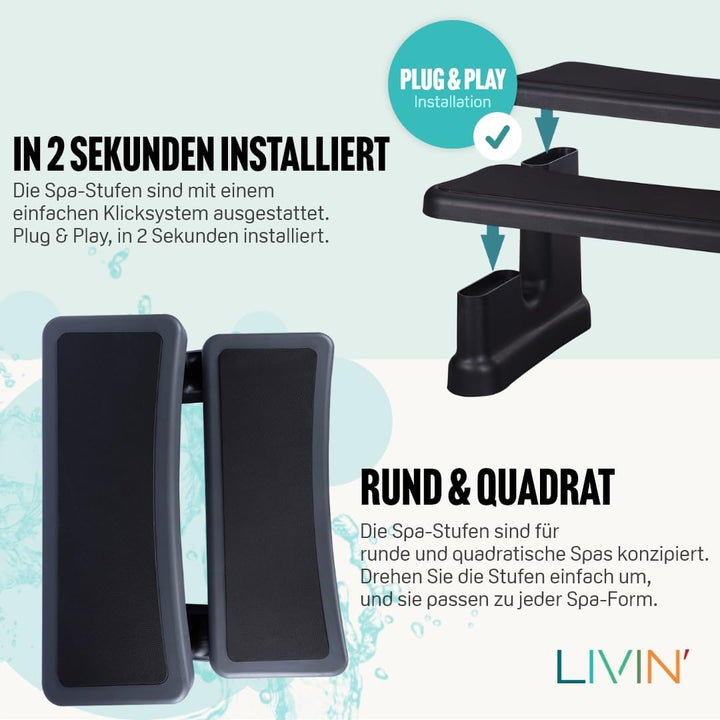 LIVIN' Universal Whirlpool Standtreppe mit 2 Stufen- rutschfest Spa Einstiegshilfe, Robuste Kunststo