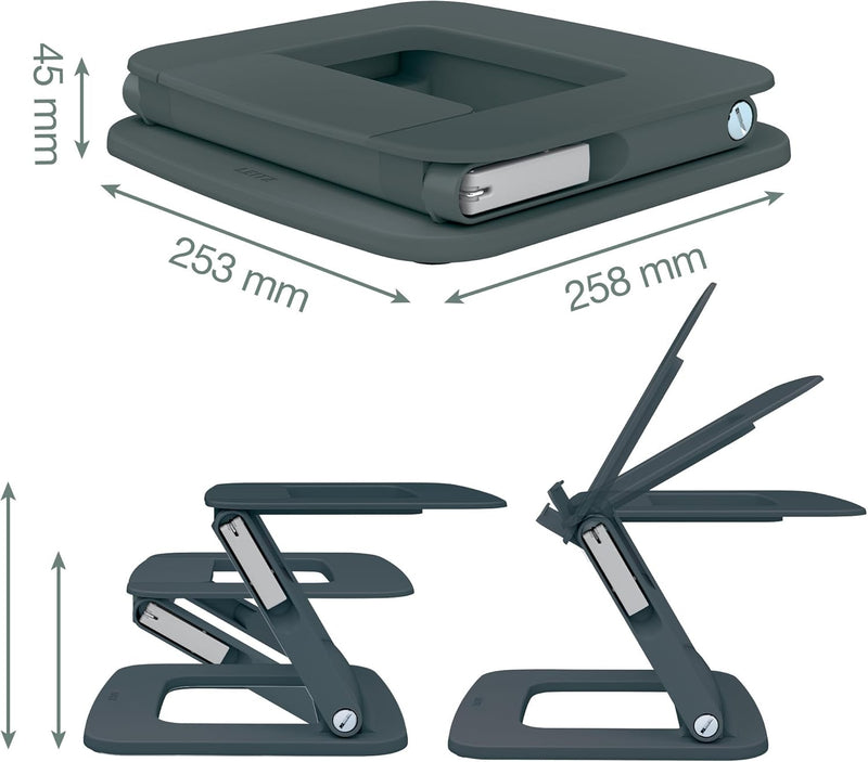 Leitz Ergo höhenverstellbarer Multi-Winkel Laptopständer, für 13“ - 15“ Laptops, 80% recycelter Kuns