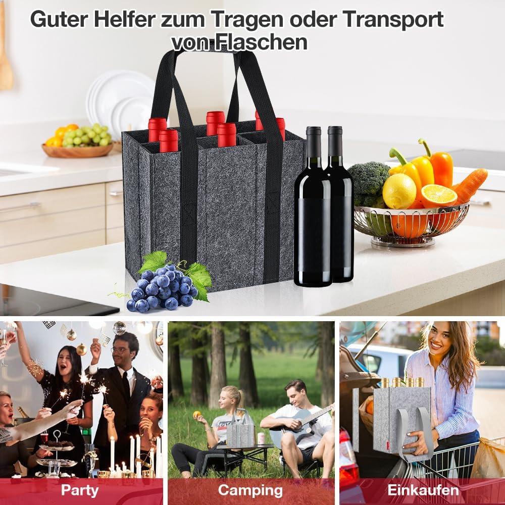 Flaschenträger 6 Fächer Flaschentasche, Filz Flaschen Tasche Wiederverwendbar Männerhandtasche für B