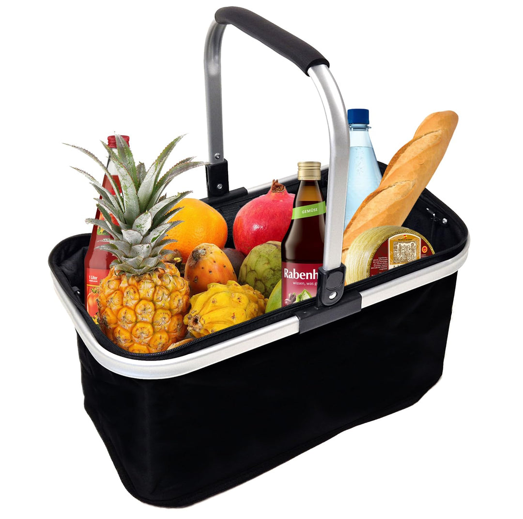 EINKAUFSKORB schwarz faltbar 26 Ltr. Klappkorb mit Henkel und Deckel