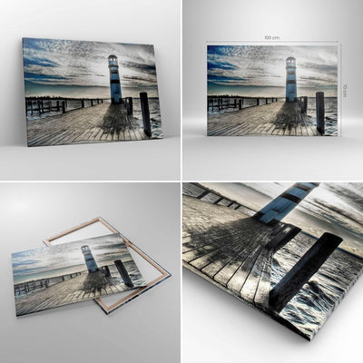 Bilder auf Leinwand 100x70cm Leinwandbild See Leuchtturm Holzbrücke Wasser Gross Wanddeko Bild Schla