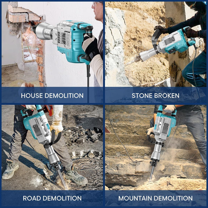 ENEACRO Abbruchhammer 1700W SDS-Hex Stemmhammer, 65 Joule Hochbelastbar Beton Brecher, Anti-Vibratio