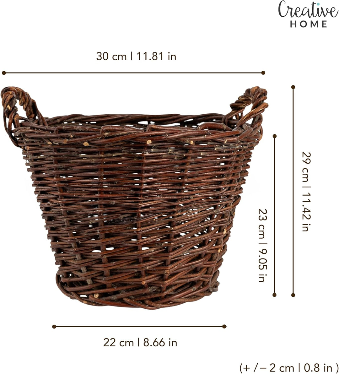 Creative Home Weidenkorb mit Zwei Henkel | Gross ø 30 cm | Perfekt für Geschenkkorb Kaminkorb Brennh