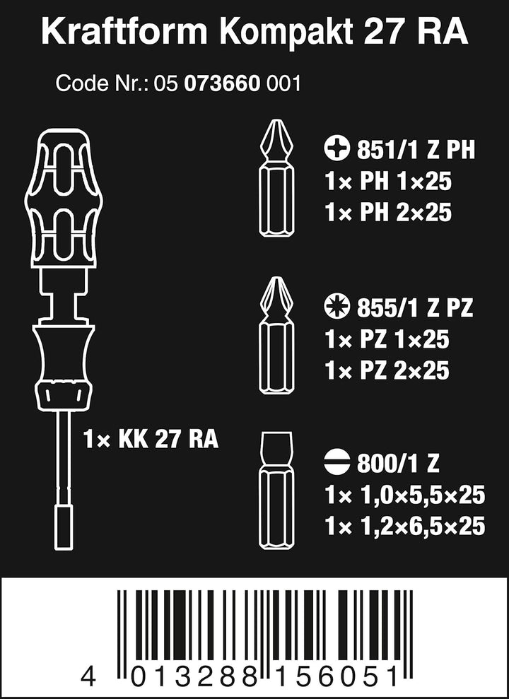 Wera Kraftform Kompakt 27 RA 1 SB, 7-teilig, 05073660001 & Bit-Sortiment, Bit-Check 30 Universal 1,