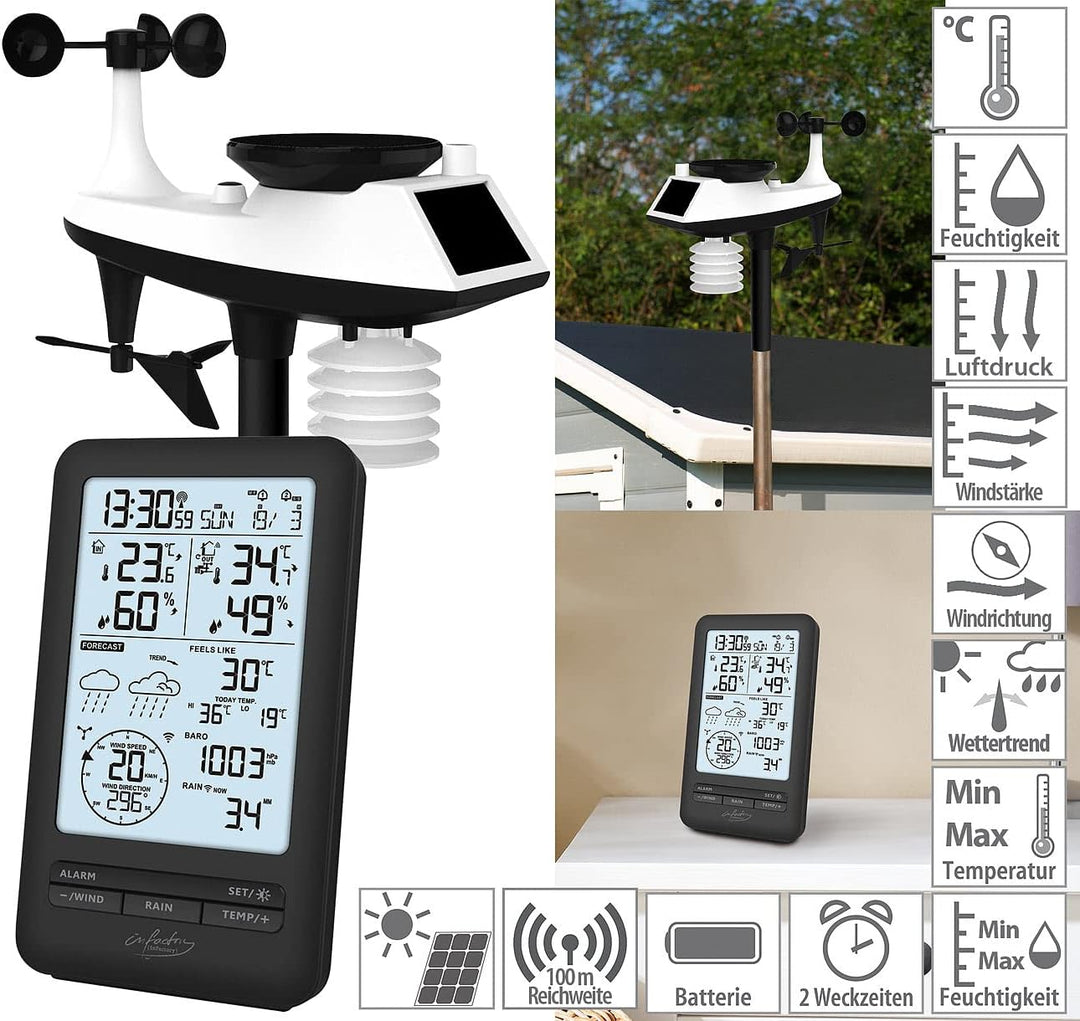 infactory Regenmesser: Funk-Wetterstation mit Profi-Aussensensor, Wettervorschau & Hygrometer (Wette