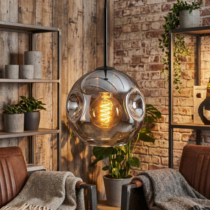 HOFSTEIN Hängeleuchte Ripoll, 1-flammige Hängelampe aus Metall/Glas in Schwarz/Rauchfarben, moderne