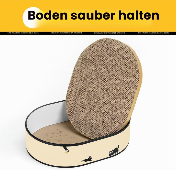 Kratzbrett für Katzen mit Box &amp; 4 ersetzbaren Kratzpappe - Gross Kratzmöbel aus robustester Wellpapp