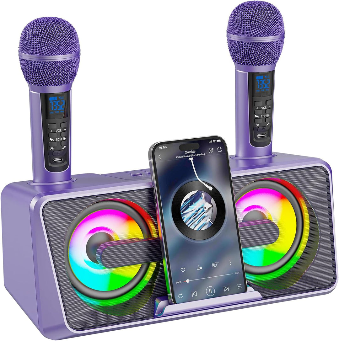 Karaoke Machine for Adults and Kids with 2 UHF Wireless Microphones, Portable Bluetooth Singing Spea