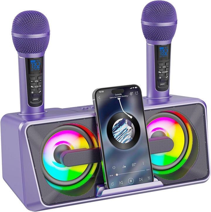 Karaoke Machine for Adults and Kids with 2 UHF Wireless Microphones, Portable Bluetooth Singing Spea