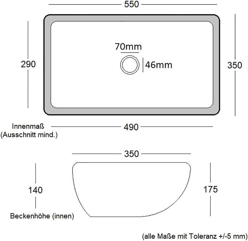 NEG Waschbecken Uno62U (eckig), Unterbau-Waschschale/Einbau-Waschtisch mit flachem Rand und Nano-Bes