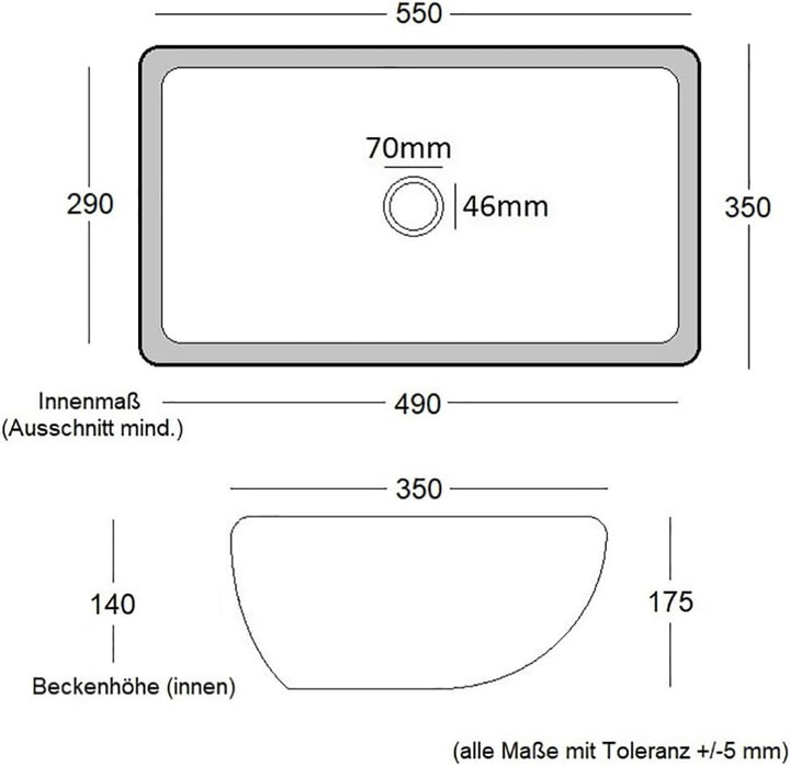 NEG Waschbecken Uno62U (eckig), Unterbau-Waschschale/Einbau-Waschtisch mit flachem Rand und Nano-Bes