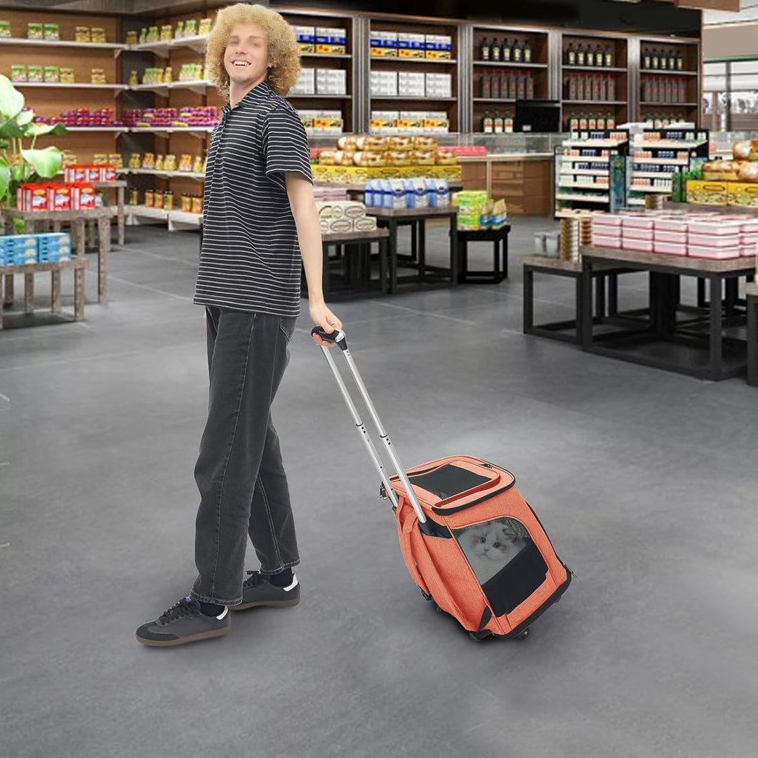 Haustier-Rucksack Mit Rädern, Hunderucksack Katzenrucksack mit Trolley 2 in 1 bis 9 kg,Rucksack Trol