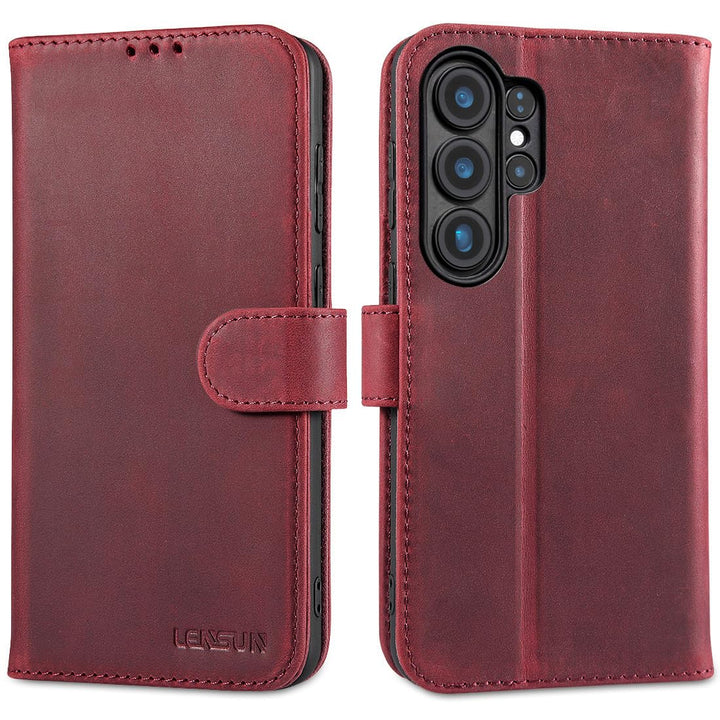 LENSUN Echtleder Handyhülle für Samsung Galaxy S26 Ultra, Hülle [Brieftasche][RFID Schutzhülle][Stan