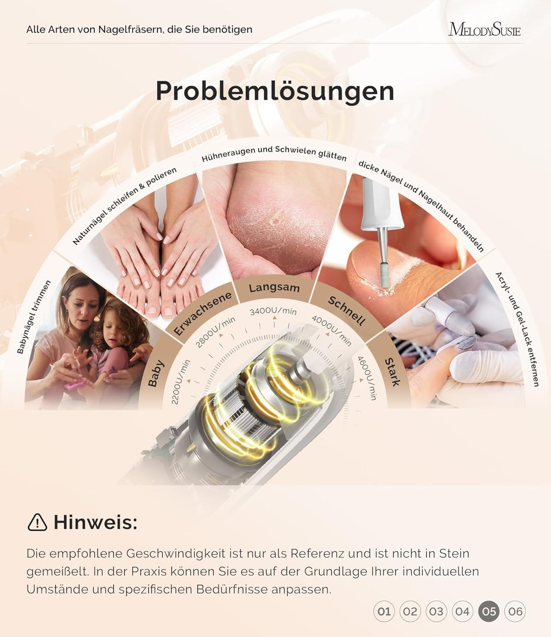 MelodySusie Professionelles Pediküre Set, PC760G 8 in 1 Elektrischer Nagelfräser mit 5 Geschwindigke