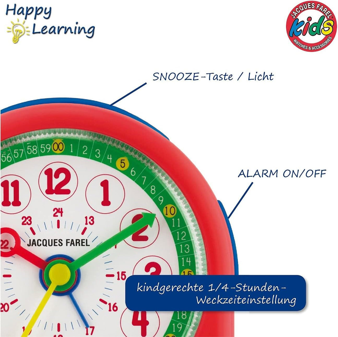 JACQUES FAREL Happy Learning Kinder-Wecker Lernwecker Mädchen Junge Rot Grün ohne Ticken mit Licht u