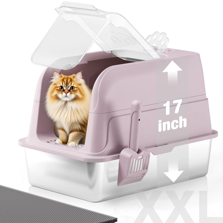 Edelstahl Katzenklo, XXL Katzenklo mit Deckel, Leicht zu Reinigen, Katzentoilette mit Hohem Rand aus