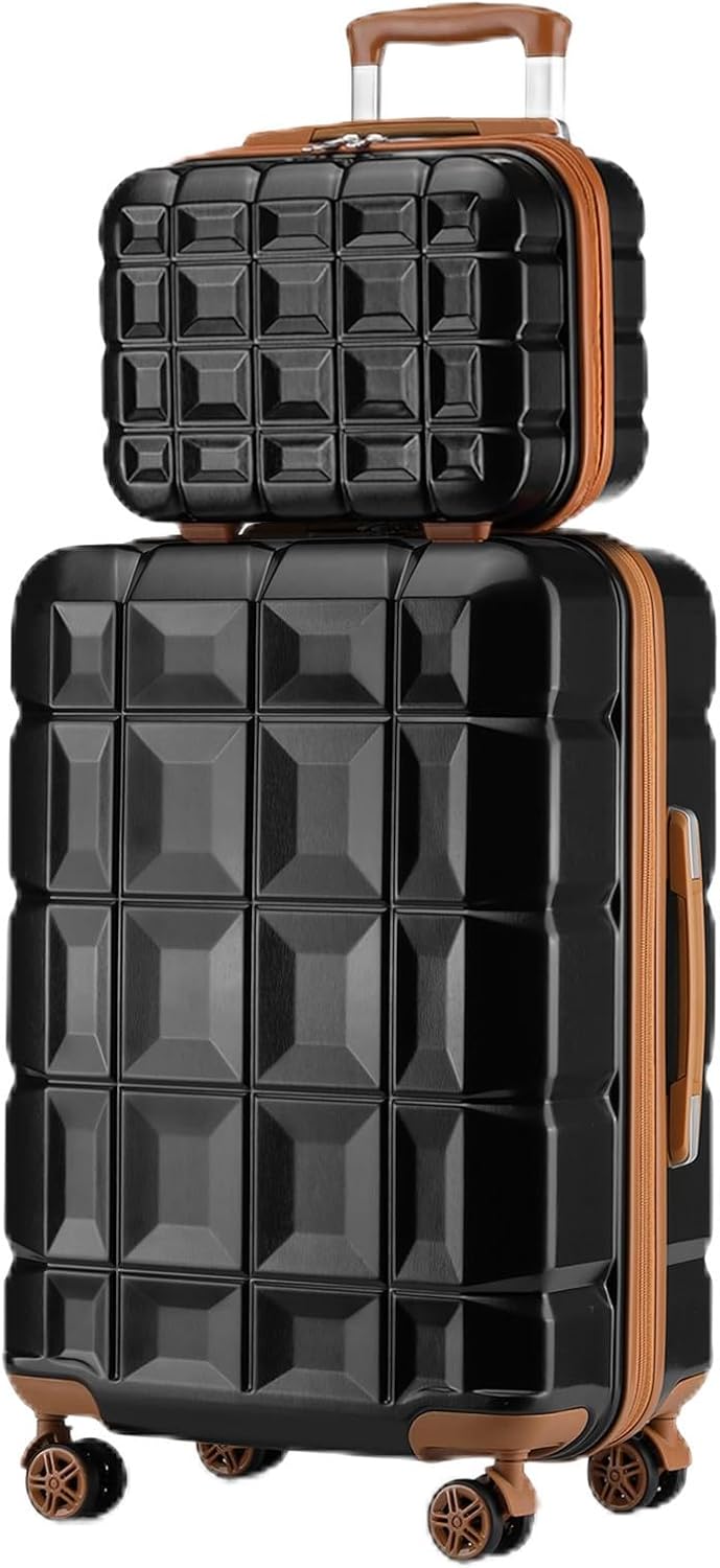 KONO Gepäck-Sets Kofferset 2 Teilig Mittelgross Koffer mit Beautycase (62cm+Kosmetikkoffer, Schwarz/