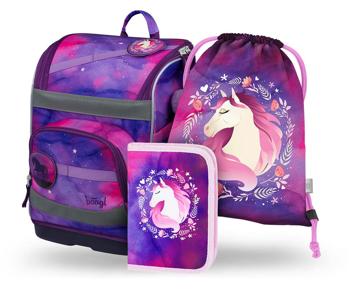 Baagl Schulranzen Mädchen Set 3 Teilig (Zippy Schultasche für 1. Klasse, Mäppchen, Turnbeutel), Grun