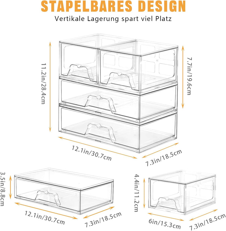 Stebopum 3 Pack Stapelbare Schubladenbox Schubladen Organizer Schminktisch Acryl Transparent Kosmeti