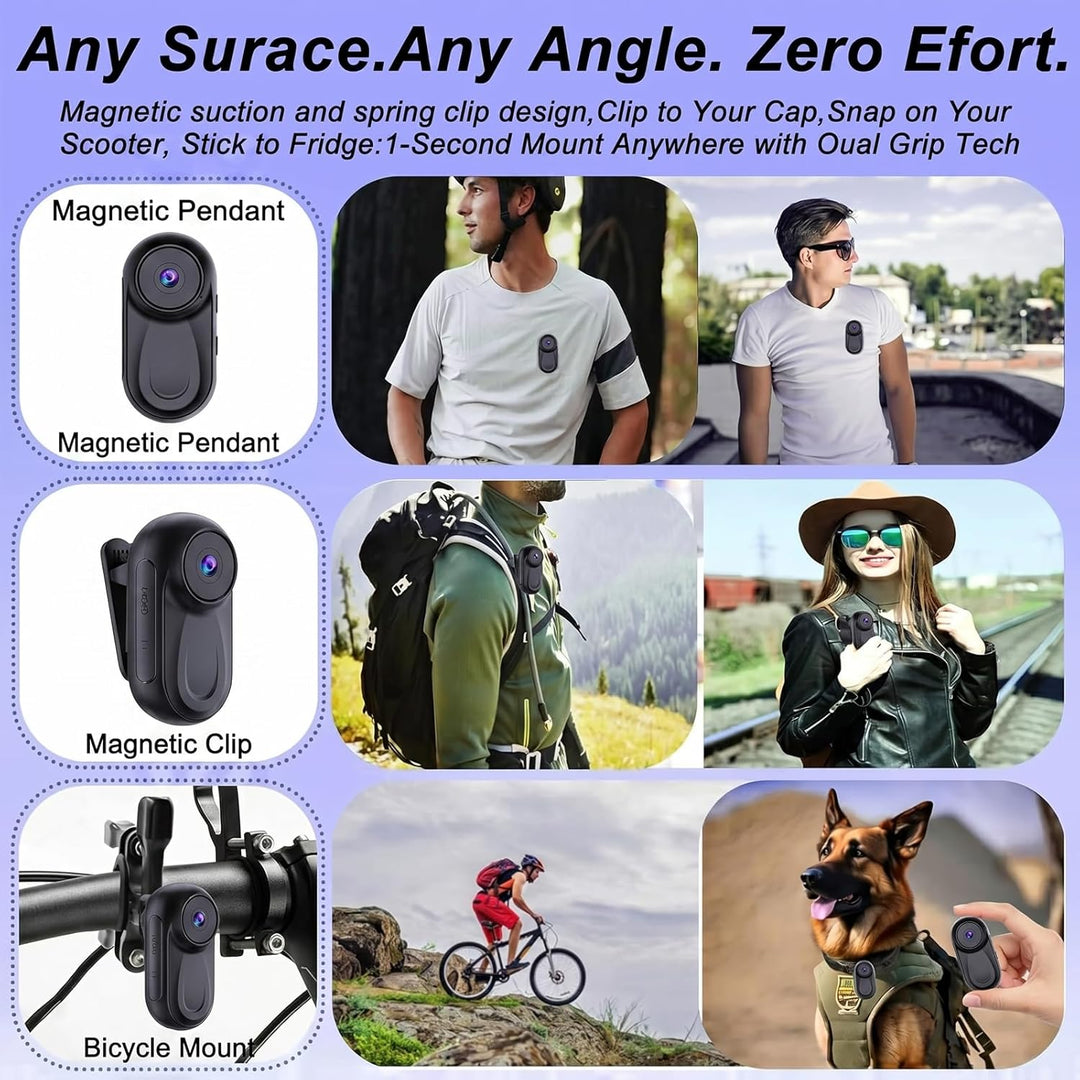 Mini Action Cam 1080P,Action Camera,Tragbare Kamera mit 360° Drehbarem Clip und Magnetclip,Mini K-Am