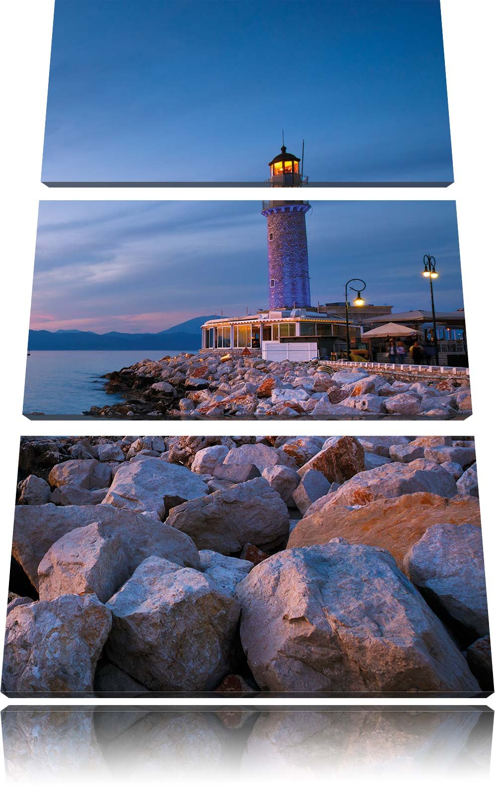 Pixxprint Leuchtturm bei Ebbe als Leinwandbild/Grösse: 3 Teilig (120x80) cm/Wandbild/Kunstdruck/fert