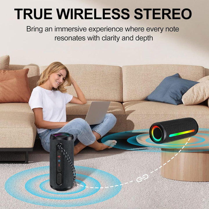 KingSom Bluetooth Lautsprecher mit Licht, Musikbox Tragbarer Bluetooth 5.3 Box mit Verstärkter Bass,
