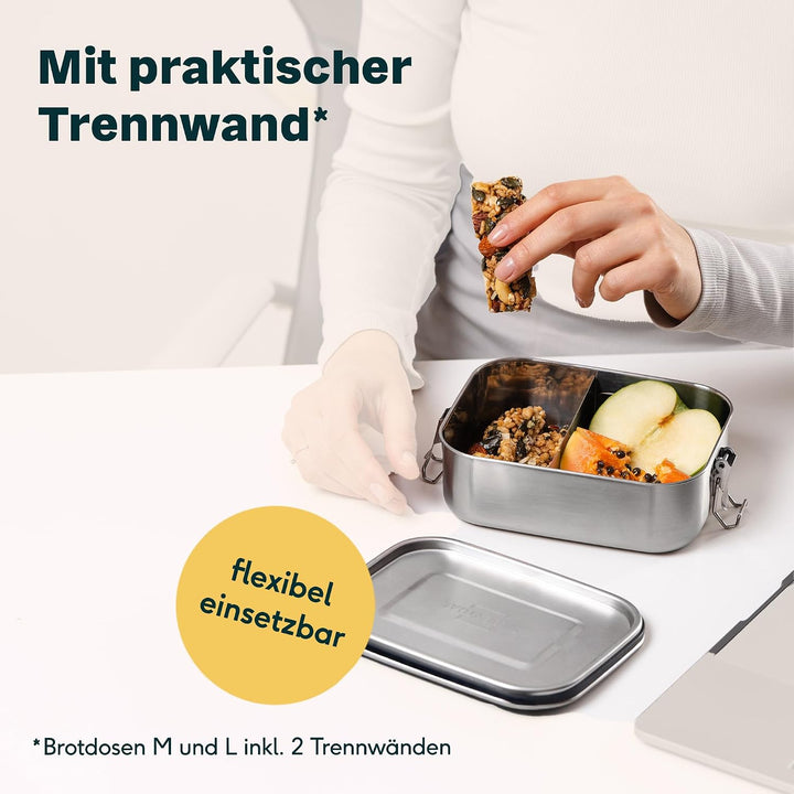 SILBERTHAL Brotdose Edelstahl mit Fächern – Grosse Lunchbox 1400ml für Erwachsene – Auslaufsicher –