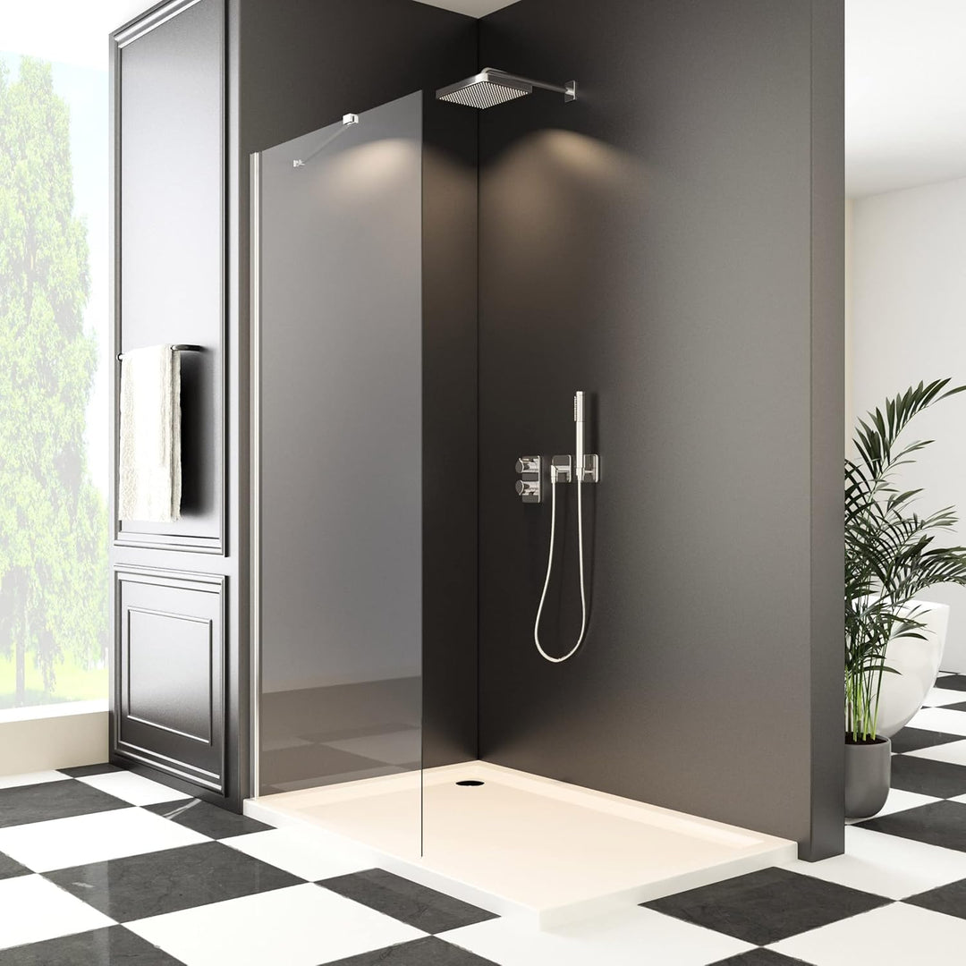 Walk in Duschwand 80x195 cm Walk in Dusche 6 mm Nano Sicherheitsglas Duschtrennwand mit Stabilisator