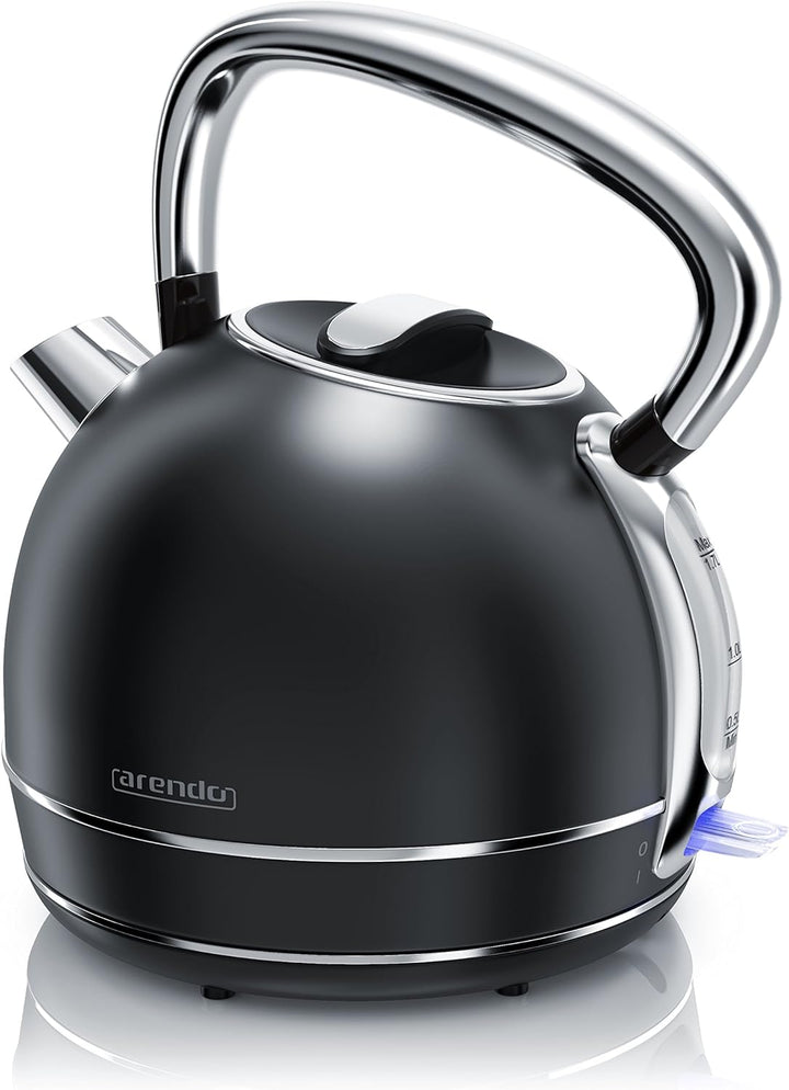 Arendo - Wasserkocher Retro Edelstahl Teekessel im Vintage Style - max. 2200 Watt - austauschbarer K