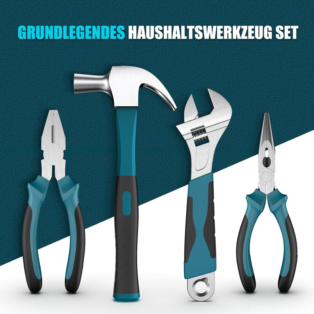 Sundpey Werkzeugkoffer Gefüllt 206tlg, 12V Akkuschrauber zum Anziehen/Lösen von Schrauben, Haushalts