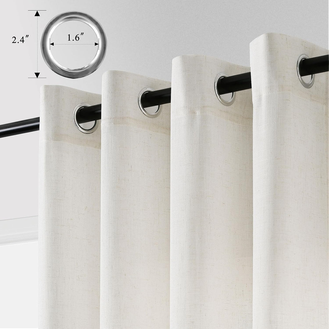 270 cm lange cremefarbene Wohnzimmer-Vorhänge, 2 Paneele, mit Ösen, Ringösen, Leinen, Vorhänge für T