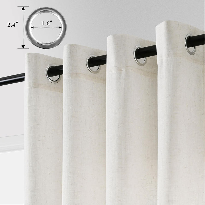 270 cm lange cremefarbene Wohnzimmer-Vorhänge, 2 Paneele, mit Ösen, Ringösen, Leinen, Vorhänge für T