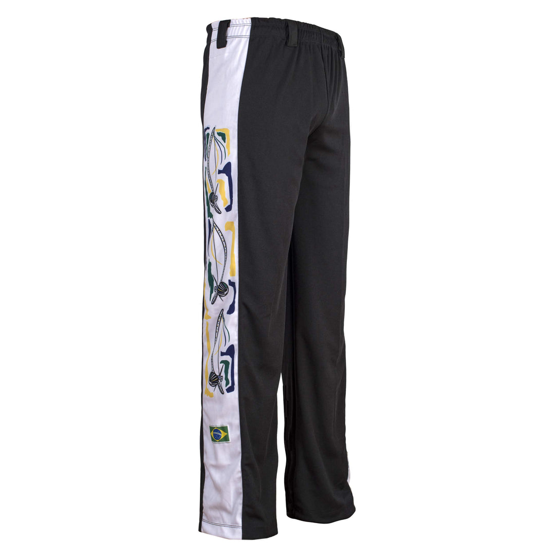 Authentische Brasilianische Capoeira Kampfkunst Junge Hose (Schwarz Mit Berimbau Drucken Entlang Bei