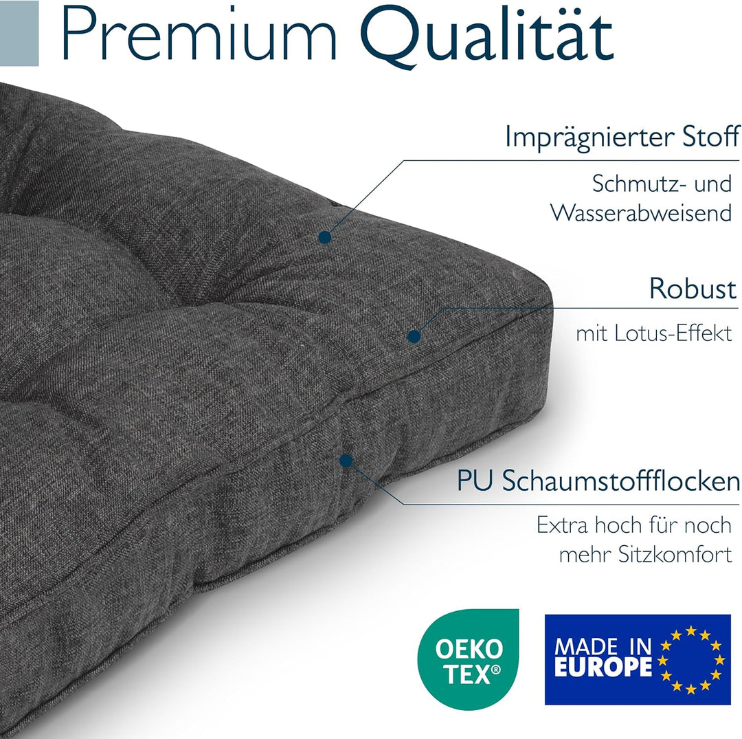 Beautissu Lounge Auflagen Set Sitzkissen 60x60 cm &amp; Rückenkissen 60x40 cm – Schmutz- &amp; Wasserabweise