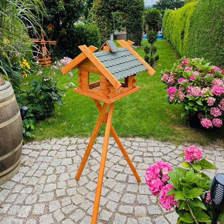 Rechteckiges Vogelhaus M - XL wetterfest aus Holz Vogel Futterstelle Haus mit und ohne Ständer (Grös