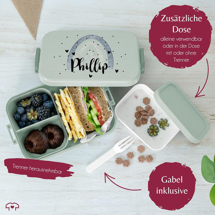 Kinder Bento Box Midi Lunchbox für Mepal Bentobox - Regenbogen Brotdose Rainbow mit Name Jausenbox I