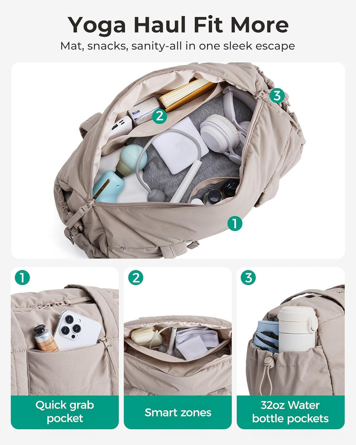bagsmart Reiki Sporttasche für Damen, Reisetasche für Yogamatten mit Nass- und Trockenfach, 18L Gest