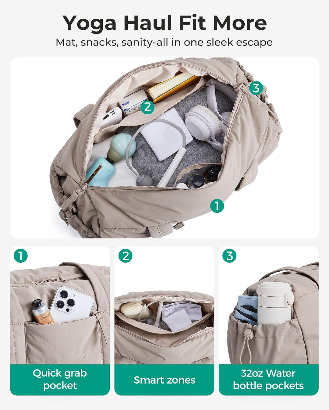 bagsmart Reiki Sporttasche für Damen, Reisetasche für Yogamatten mit Nass- und Trockenfach, 18L Gest
