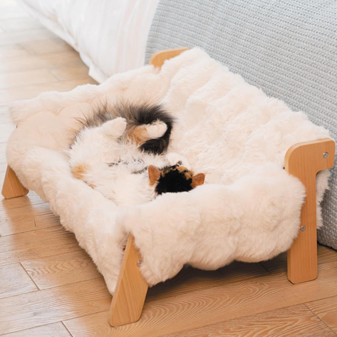 CheerPals Erhöhtes Katzenbett aus Buchenholz, 70x47cm Grosses Katzensofa, Katzenstuhl mit Abnehmbare