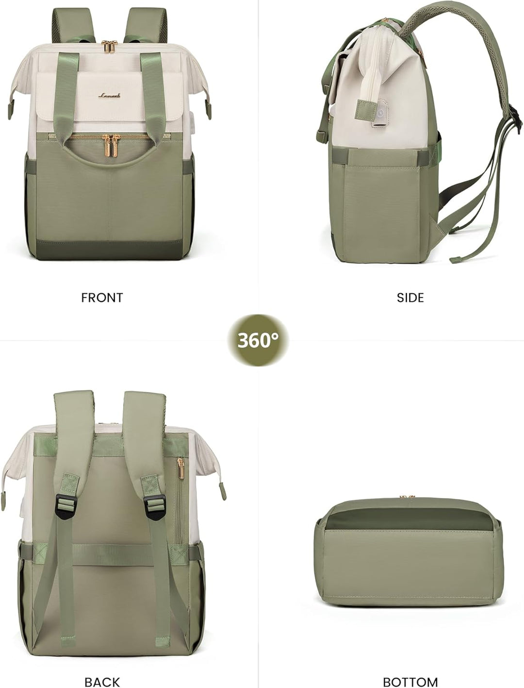 LOVEVOOK Rucksack Erbsengrün, Moderner Laptop Schulrucksack, Schultasche Teenager Backpack Women Ele
