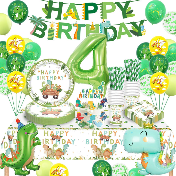 Dino Geburtstag Deko 4 Jahre, Dinosaurier Partygeschirr Set, Geburtstagsdeko 4 Jahre Junge, Dinosaur