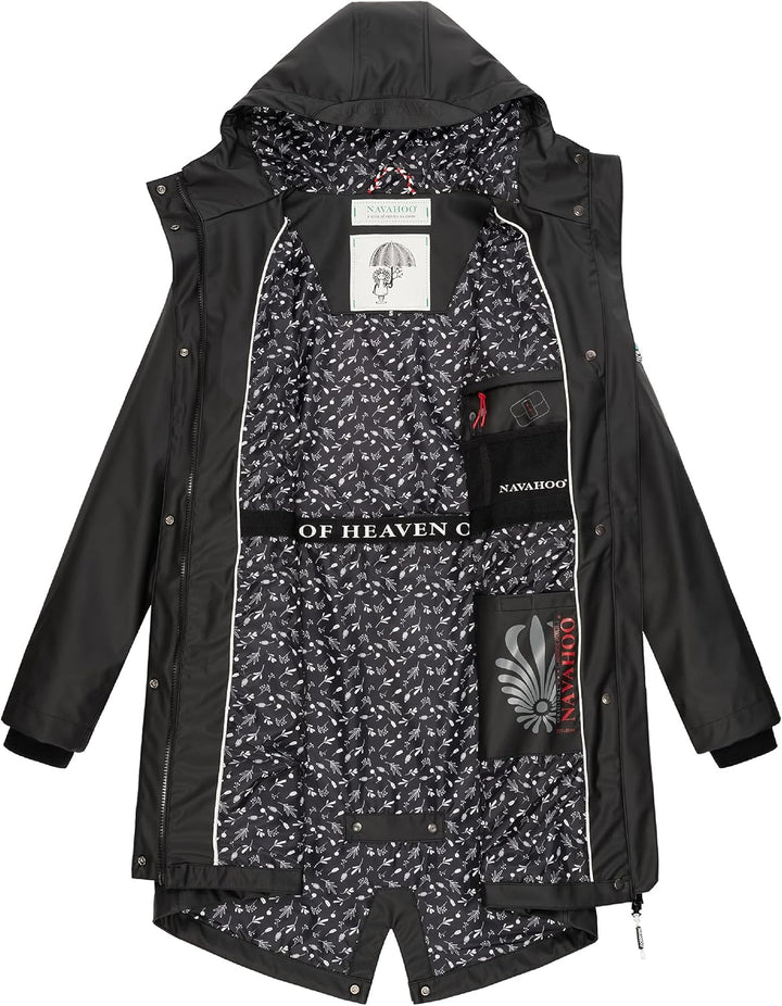 Navahoo Damen Übergangsjacke Regenmantel wasserdicht lang mit Kapuze Tropical Stormoo XS-3XL XS Schw