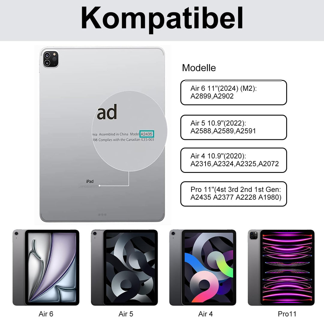 SENGBIRCH Magic Tastatur mit Hülle für iPad Air 11" M3 2025/M2 2024 - Deutsches QWERTZ Layout Hinter