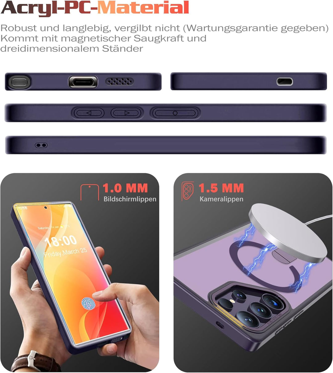 Giyer Magnetisch Handyhülle für Samsung Galaxy S23 Ultra/S22 Ultra Hülle mit Ständer Schutzfolie, Sc