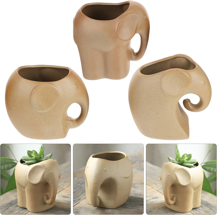 BESPORTBLE 3 Stücke Sukkulenten Blumentopf Elefant Figur Mini Keramik Übertopf Kaktus Topf Dekofigur