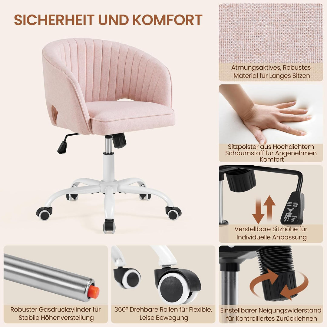 Yaheetech Homeoffice Stuhl Drehbar Schminkstuhl mit Schaukelfunktion, Rosa | Höhenverstellbar Schrei