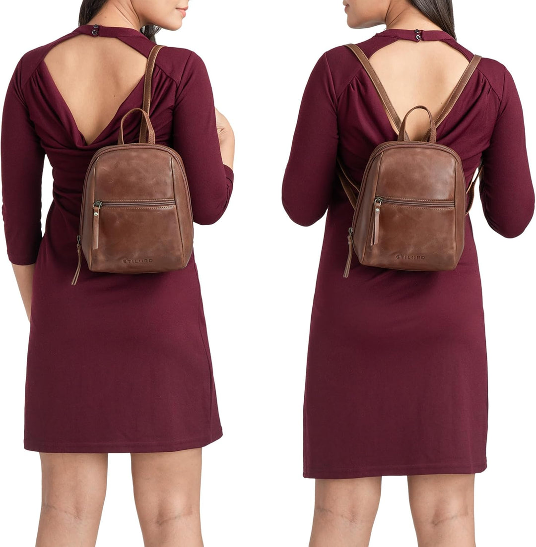 STILORD 'Lia' Mini Rucksack Damen Leder Kleiner Daypack Lederrucksack Vintage Rucksackhandtasche für